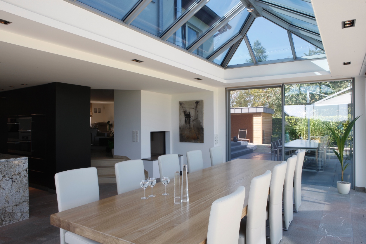 Aanbouw voor keuken: complexe aanbouw met kookeiland gietijzeren ...
