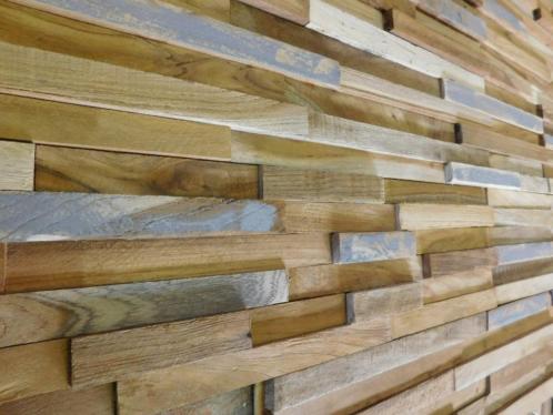 Wrakhouten houtstrips teak wall