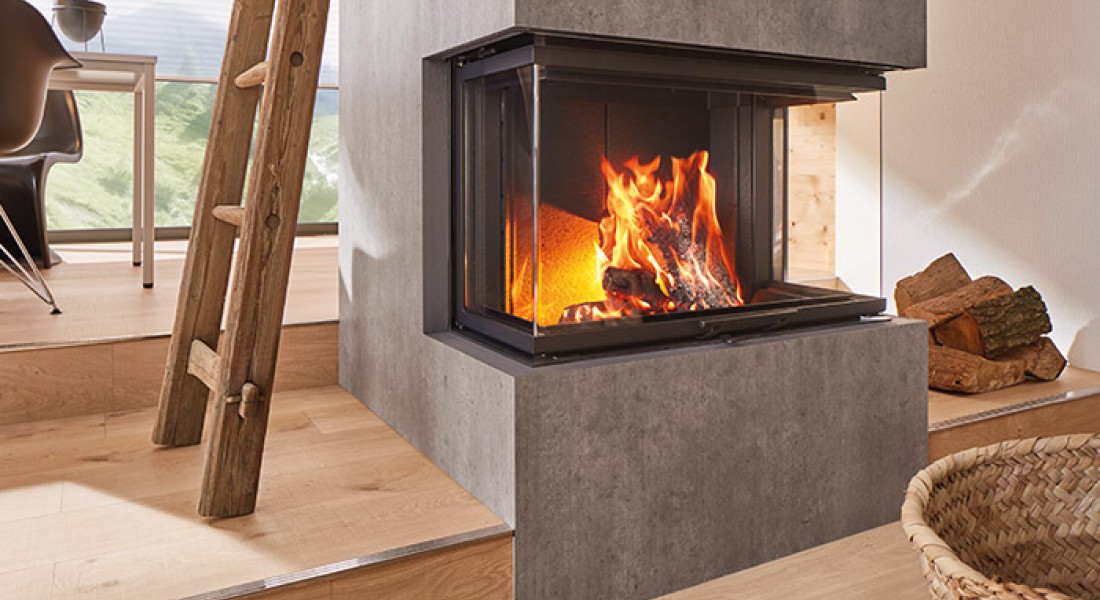 Driezijdige liftdeurhaard hout Ekko U84 | Schmid - UW-haard.nl