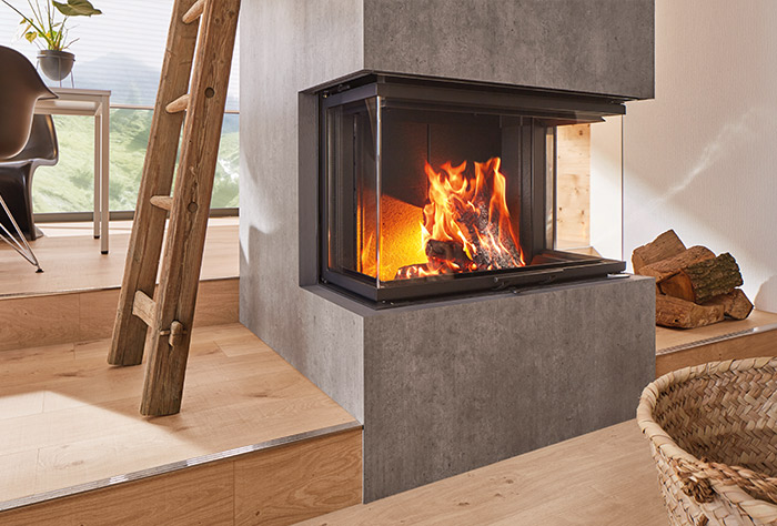 Driezijdige liftdeurhaard hout Ekko U84 | Schmid