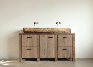 Eiken badmeubel met riviersteen waskom | RestyleXL - RestyleXL