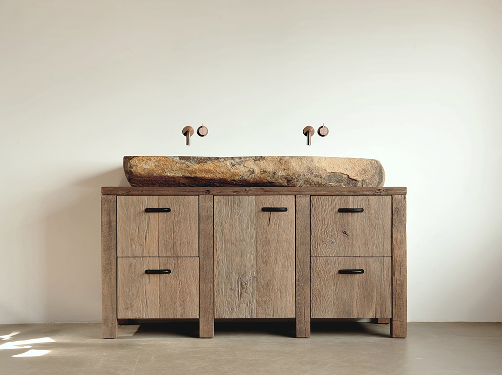 Eiken badmeubel met riviersteen waskom | RestyleXL