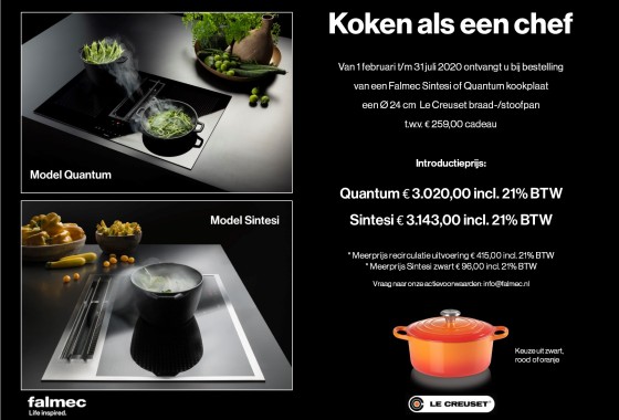 Actie! Falmec kookplaat met Le Creuset - Falmec