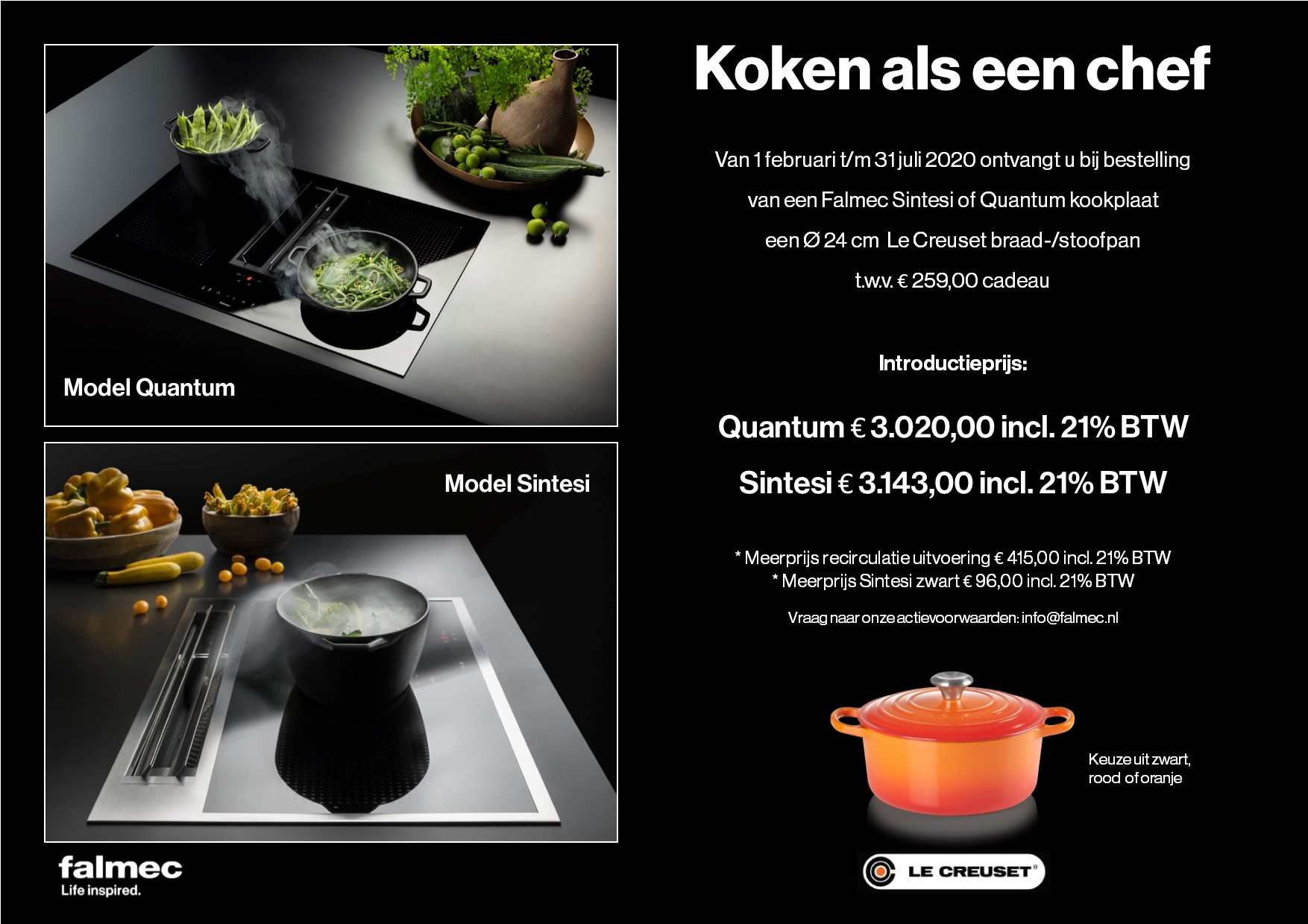 Actie! Falmec kookplaat met Le Creuset