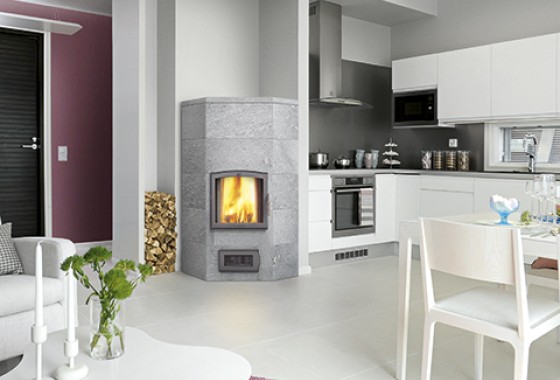 Compacte hoek speksteenkachel | NunnaUuni - NunnaUuni