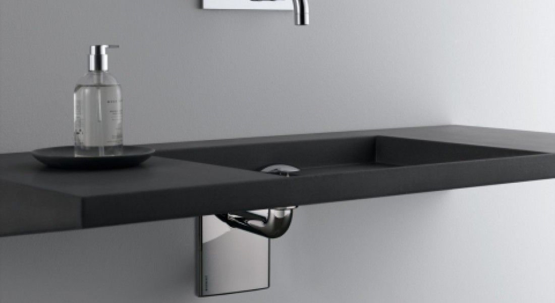 Zwevende wastafels met de sifons van Geberit