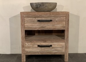 PUURTEAK BADMEUBELSET 80CM WHITE WASH INCL SPIEGEL & WASKOM