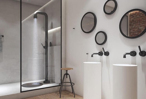 Zwarte kranen en douches met industriële uitstraling - JEE-O