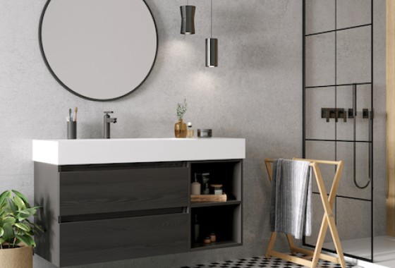 Asymmetrie in de badkamer. Deze badmeubelen zijn een echte eyecatcher! - H&amp;R Badmeubelen