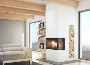 Jotul haard met panoramisch zicht op vlammenspel - Jøtul