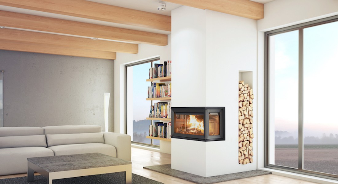 Jotul haard met panoramisch zicht op vlammenspel