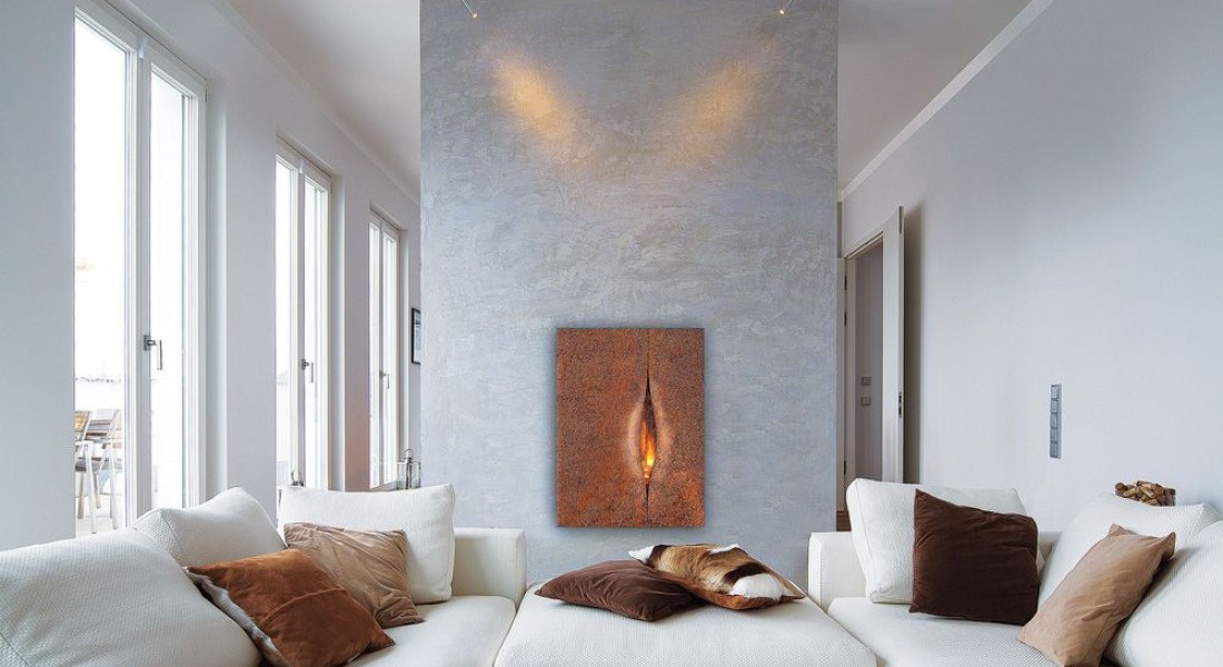 Deze ingebouwde open haard is een kunstwerk in je muur!