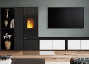 Moderne pelletkachel met zelf samen te stellen modulair haardmeubel - 