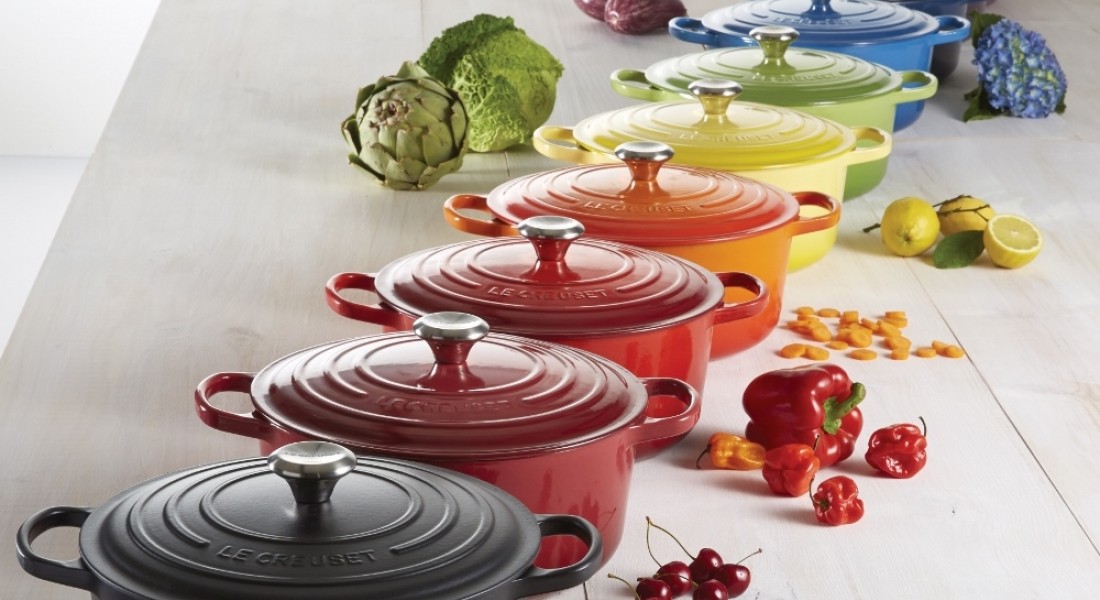 Een regenboog aan Le Creuset pannen