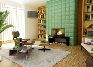 Fotobehang in combinatie met een haard - 