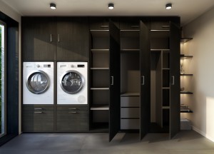 Bijkeuken wandkast in zwart eiken | Wastoren.nl