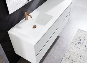 Solid Surface.  Een wastafel met een mat oppervlak dat elke badkamer doet stralen.