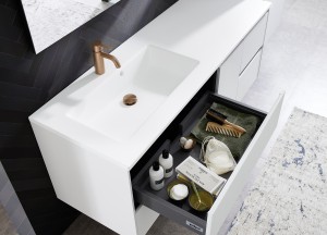 Solid Surface.  Een wastafel met een mat oppervlak dat elke badkamer doet stralen.
