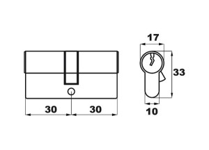 Cilinder nikkel 30x30 met 3 sleutels