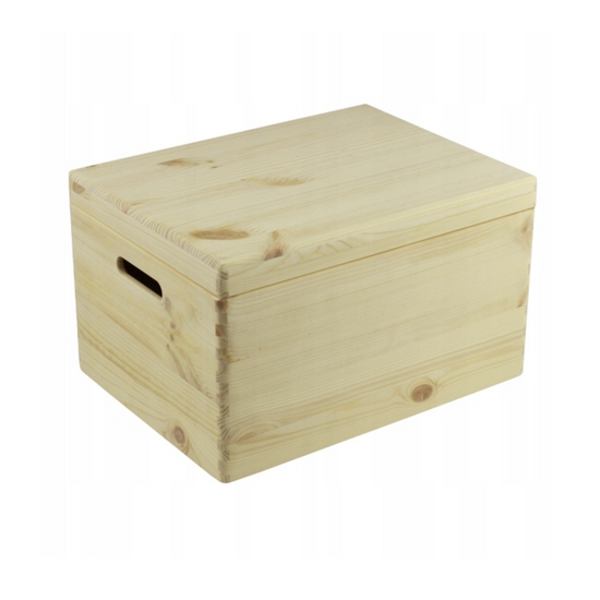 Houten kistje met klep deksel, 39,5cm breed, inhoud 27,6L