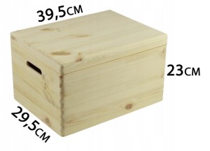 Houten kistje met klep deksel, 39,5cm breed, inhoud 27,6L