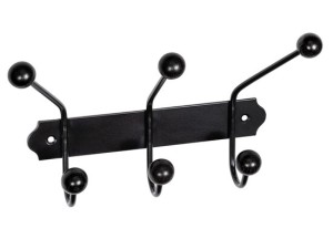 Kapstokrek met 3 haken - zwart staal - zwart houten bollen - Deurklink24