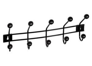 Kapstokrek met 5 haken - zwart staal - met houten bollen - Deurklink24