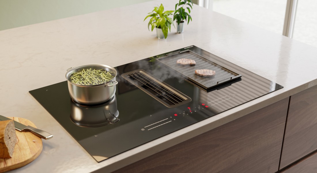 Nieuwe luxe inductiekookplaat met geïntegreerde afzuiging