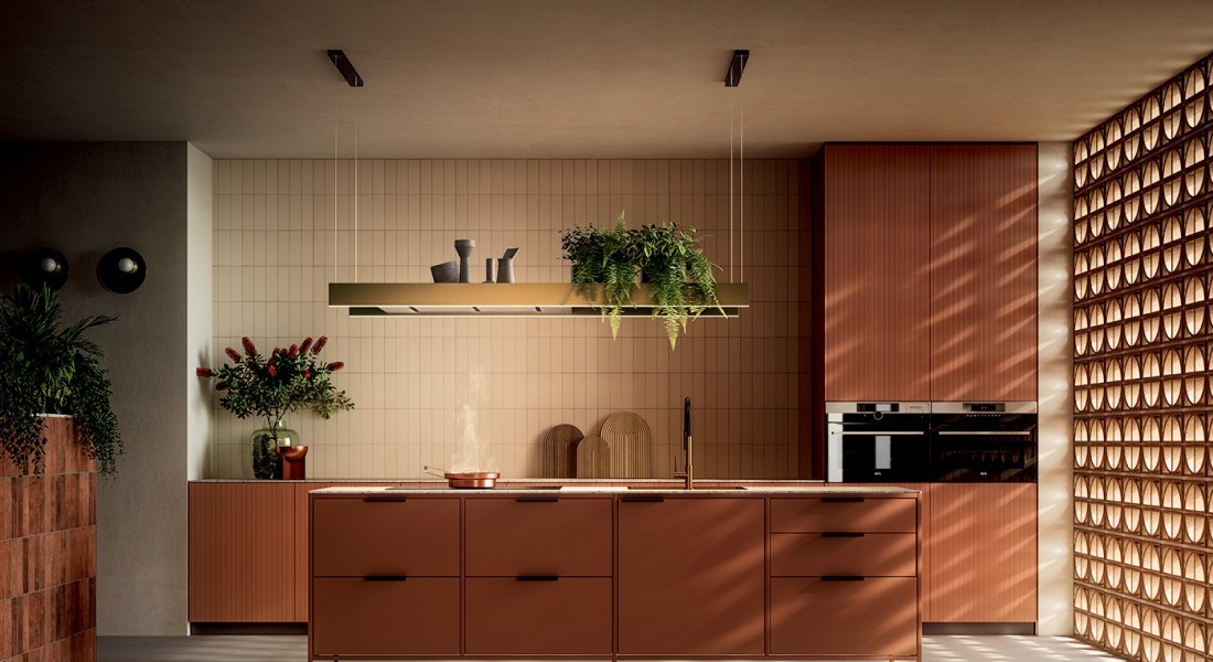 Elegante afzuiging boven het kookeiland