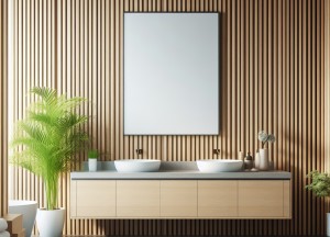 Houten wandbekleding in de badkamer - 