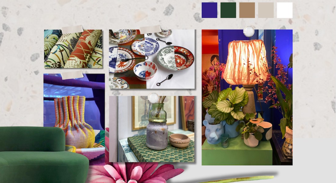 Moodboard kleur in het interieur. Voor een gevoel van warmte en speelsheid