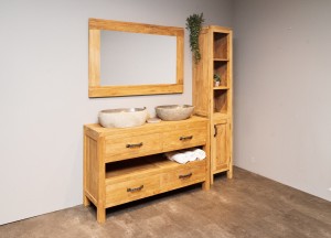Badkamermeubelset met kast, spiegel en waskommen | Puurteak