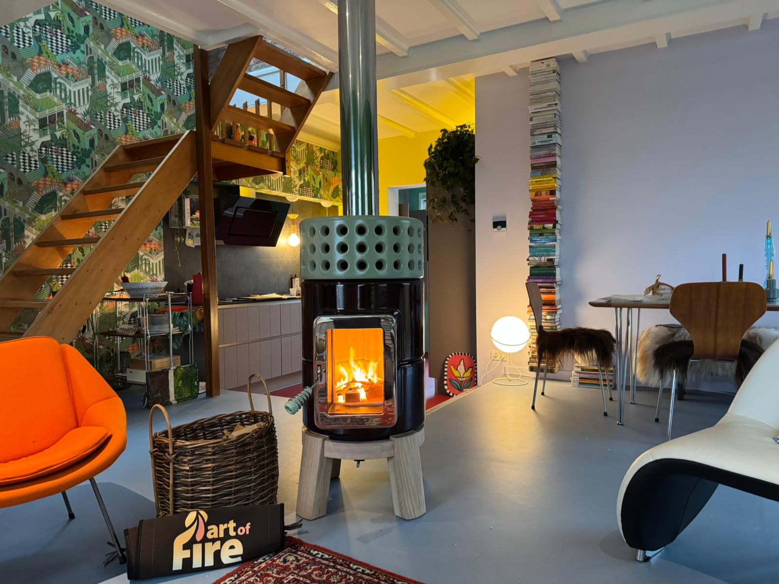 Houtkachel RoundStack Wood 1st Size in Aubergine-Groen