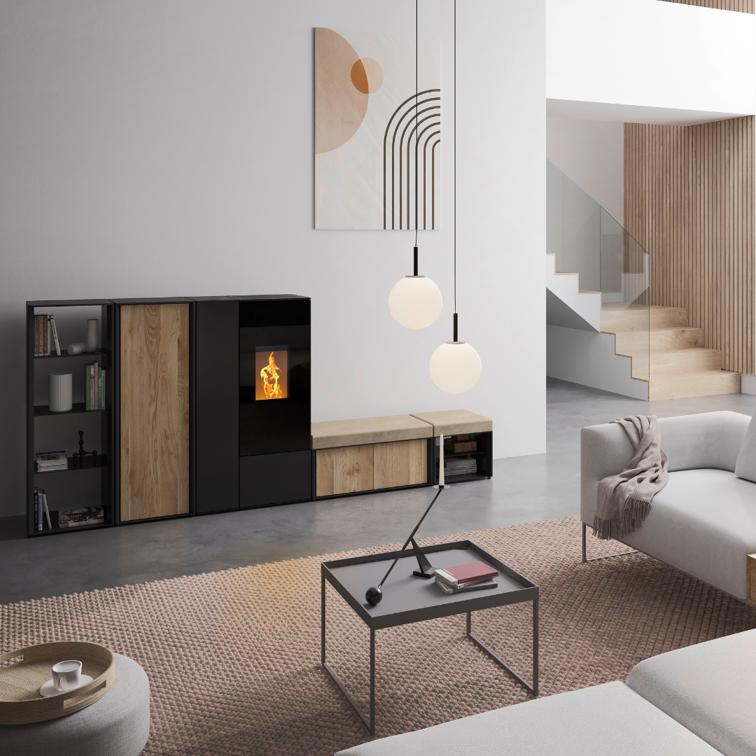 Pelletkachel en meubel in 1