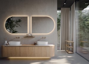 Scandinavische badkamer met natuurlijke materialen