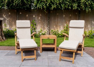 Ligstoel New Ocean met kussens en bijzettafel | Puurteak - Puurteak tuinmeubelen