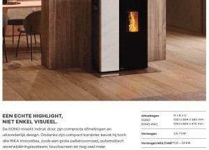 Een ondiepe, stille pelletkachel die je pas na 22 uur stoken moet bijvullen