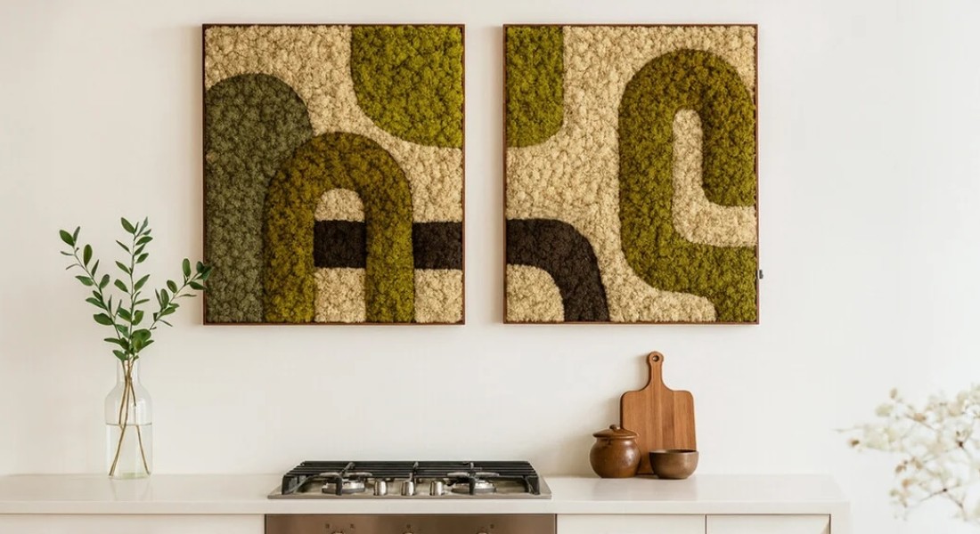 Japandi moskunst voor een rustige muur