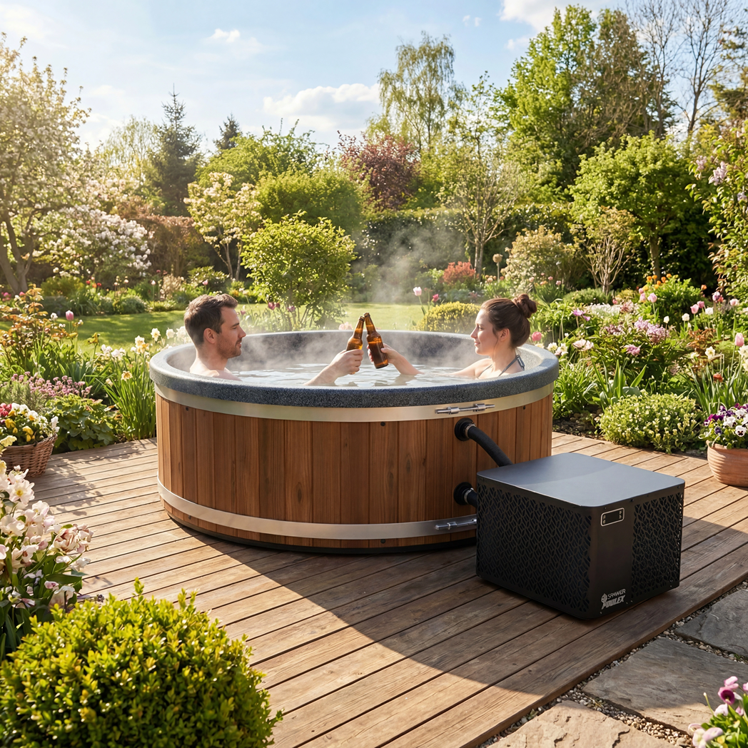 Hottub Thermowood 2 persoons met warmtepomp | Ticra Outdoor