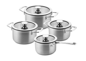 DUCQ Pannenset 4 delig - downdraft geschikt - 3 laags - met glazen deksels - DUCQ