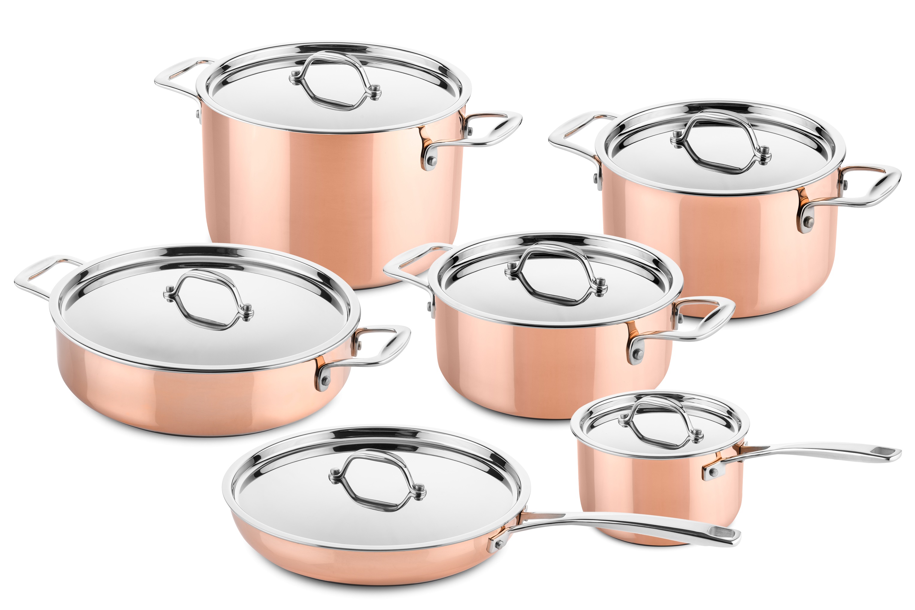 DUCQ Koperen Pannenset 6 delig – Inductie geschikt – Koper - 3 laags
