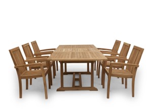 Teakhouten Tuinset | Uitschuifbare Tuintafel Rechthoekig en 6 Stapelbare Tuinstoelen Pile - Teakea