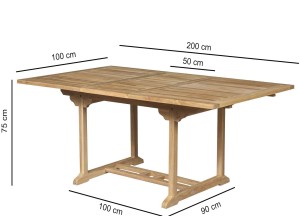 Teakhouten Uitschuifbare Tuintafel – Rechthoekig | 150<>200x100x75 cm | Duurzaam en Stijlvol