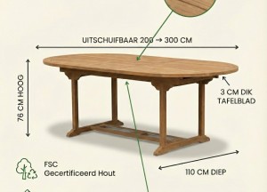 Teakhouten Uitschuifbare Tuintafel – Ovaal | 200 <> 300 cm | Duurzaam en Stijlvol