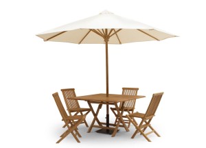 Ontdek Stijl en Comfort met Onze Teak Tuintafel inclusief Parasol - 120x120x75 - Teakea