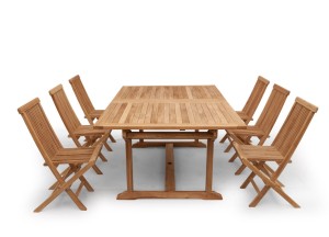 Geniet van Zomerse Perfectie met Onze Teak Tuinset - Uitschuifbare Tuintafel en 6 Tenerif Vouwbare Tuinstoelen