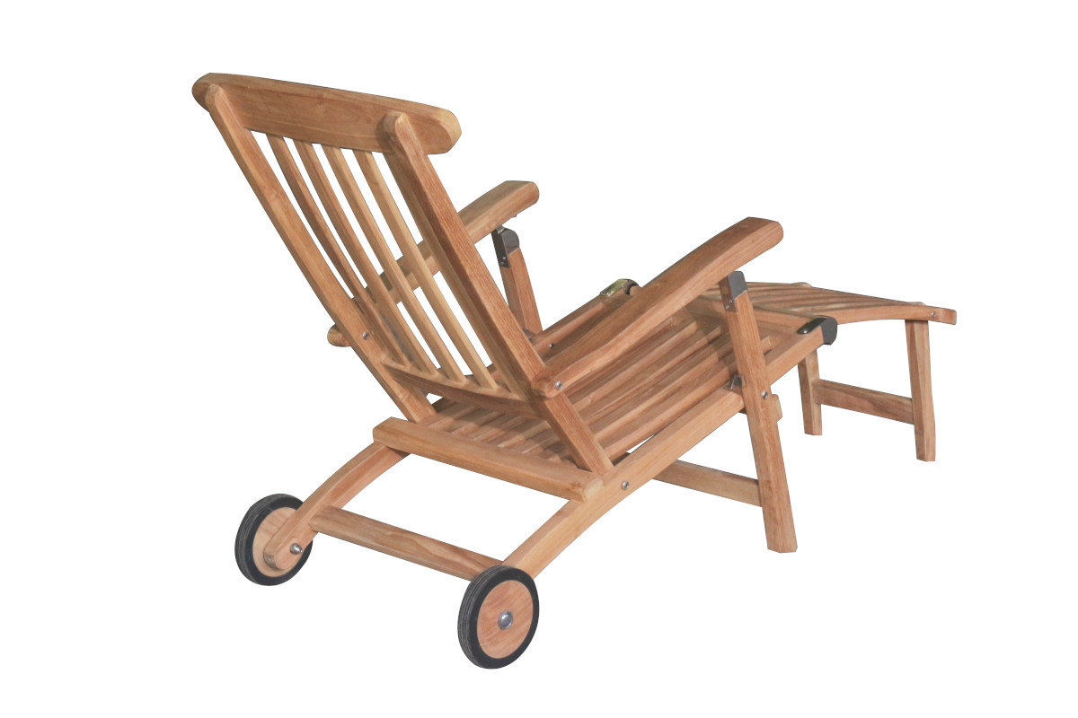 Luxe Teakhouten Deckchair met Wielen en RVS Beslag | Verstelbare Tuin Ligstoel - Geniet van Comfort en Stijl in je Tuin