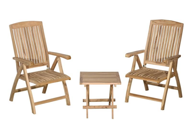 Set van 2 Teakhouten Tuinstoelen &amp; Inklapbaar Bijzettafeltje | Comfort &amp; Stijl - Teakea