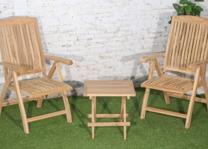 Set van 2 Teakhouten Tuinstoelen &amp; Inklapbaar Bijzettafeltje | Comfort &amp; Stijl - Teakea