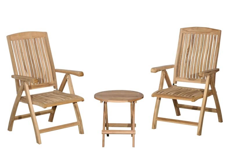 Teak Tuinset | 2 Linda Verstelbare Tuinstoelen | 1 Rondo Bijzettafel
